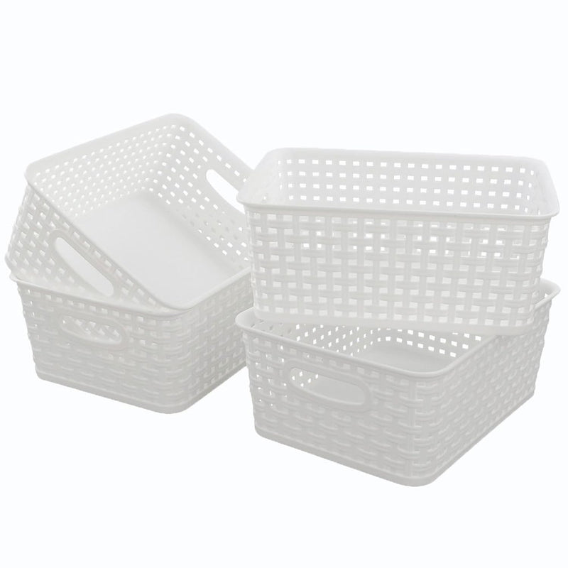 White Plastic Weave Baskets, 4-Pack