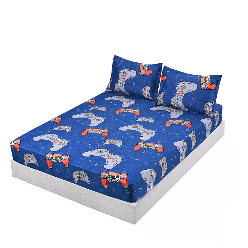 3Pcs Blue Gamer Sheet Set Twin, Bed In A Bag Gaming Bedding Sheet Twin, Wrinkl