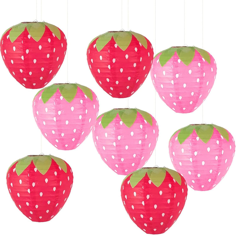 8Pcs Red And Pink Strawberry Lanterns For Fruit Themed Party Decor Kids Birthd
