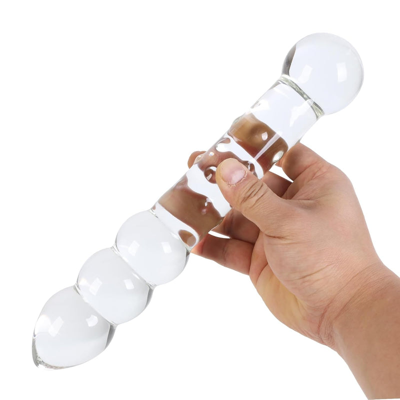 9.2" Large Glass Dildo Crystal Penis G-Spot Stimulator Female Masturbator With Anal Bead Plug Anus Sex Toy