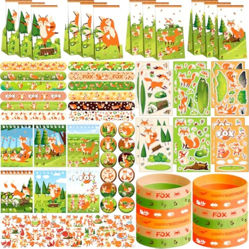 Fox Party Favors, Including Gift Bag, Stickers, Silicone Wristbands, Badge, Notebook, For Fox Themed Birthday Classroom Rewards Ideal Decor And Gifts For Girls And Boy