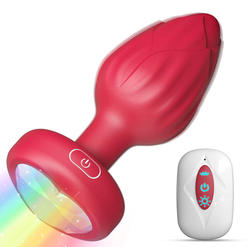 Anal Plug Vibrator Couples Sex Toys For Women, Light Up Vibrating Butt Plug With 10 Vibrations Adult Toys, Women Rose Sex Toys Anal Vibrators