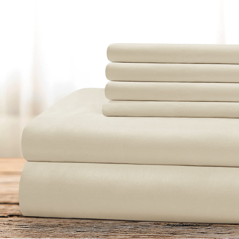 Hotel Luxury Bed Sheets Set 6 Piece(King, Cream/Beige) - Super Soft 1800 Thread Count 100% Microfiber Sheets With Deep Pockets, Wrinkle & Fade Resistant