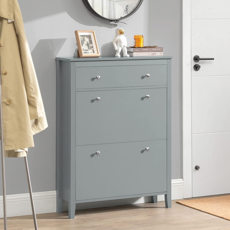 Fsr89-Hg, Grey Shoe Cabinet With 1 Slide Drawer & 2 Flip Drawers, Freestanding S