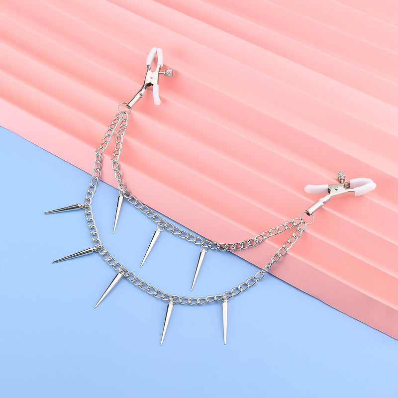 Sexy Nipple Clamps Non Piercing For Women, Adjustable Nipple Clips Non Pierced Weighted With Double Chains, Decorative Body Jewelry Chain Nipple Toys, Breast Clamps Novelty (Style L)