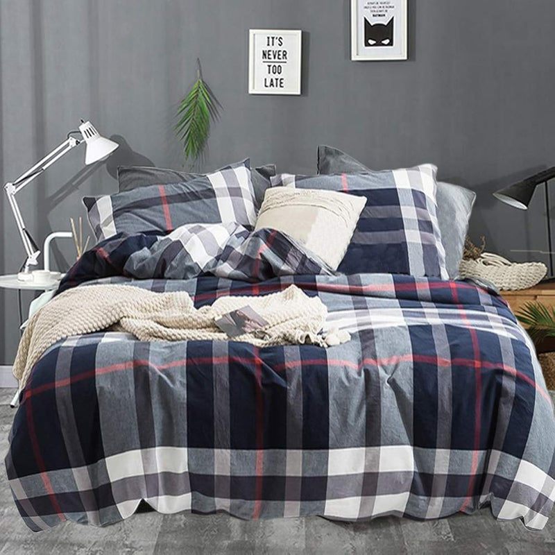 Blue Plaid Comforter Set Twin Kids Bedding Set Navy Buffalo Checkered Comforte