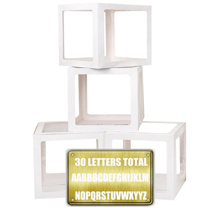 Baby Boxes With 30 Pcs Letters, 4 Transparent Balloon Boxes For Gender Reve