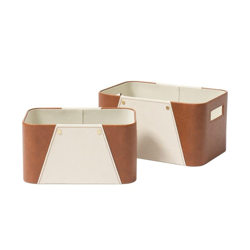 Storage Baskets For Organizing, 2 Pack, Storage Cube Boxes Luxury Brown Vegan Le