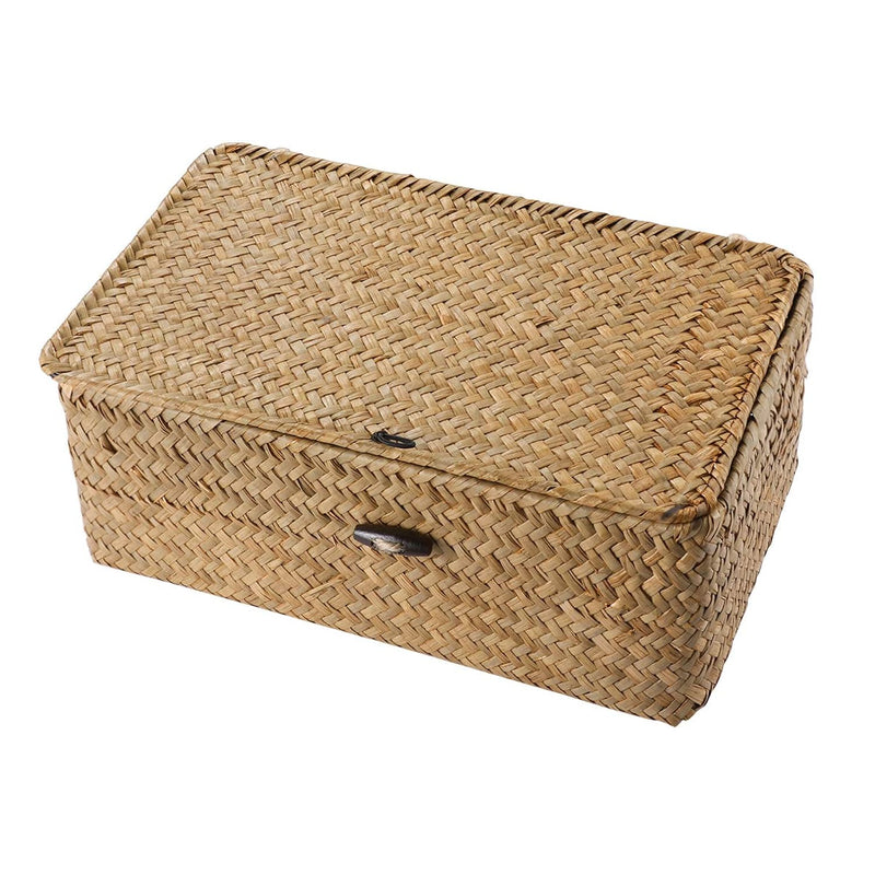 Rattan Storage Basket Makeup Organizer Multipurpose Container With Lid 23X13X8Cm