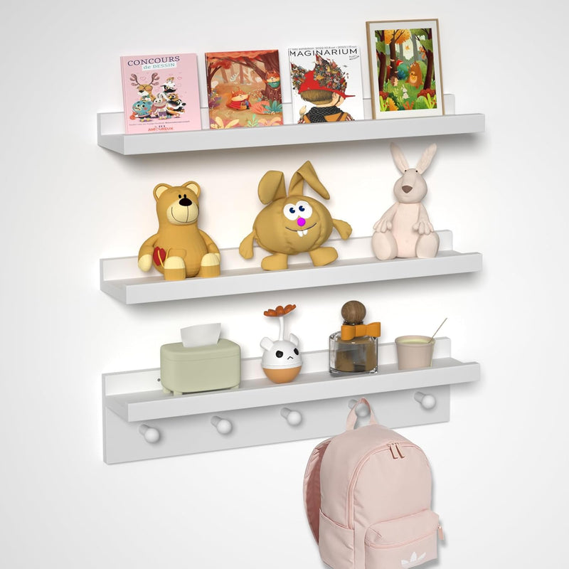 Picture Shelf Ledge, 24 Inch Floating Shelves For Wall, Set Of 3 Wood Picture