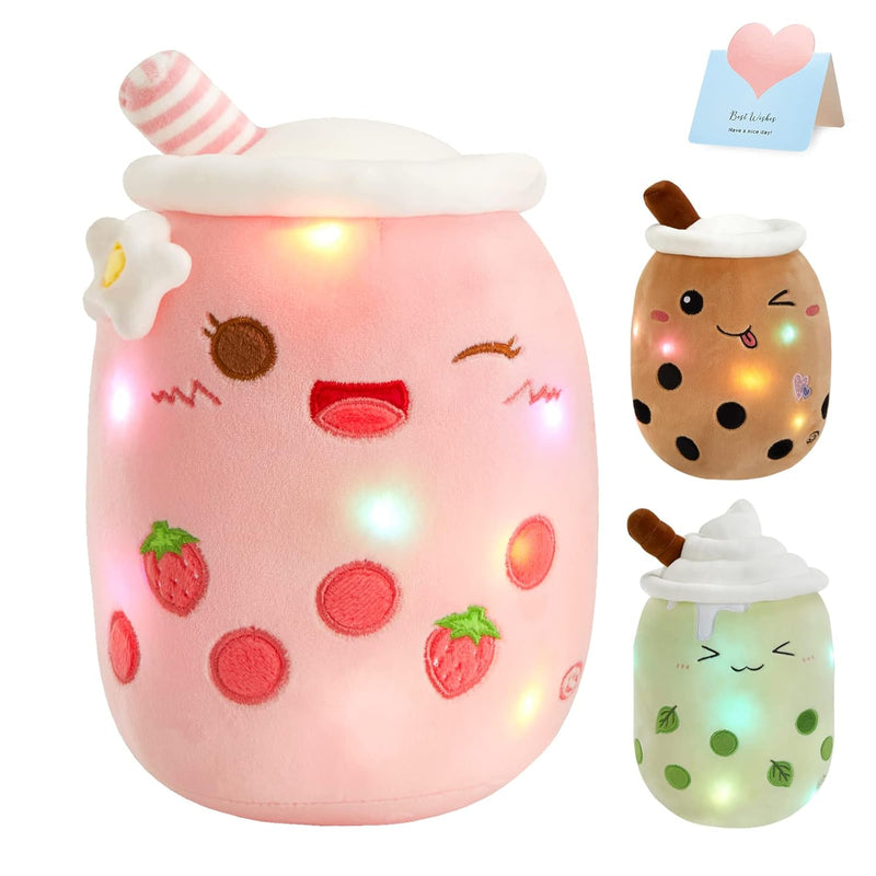 Light Up Strawberry Tea Soft Plush Pillow 10'' Kawaii Milky Tea Stuffed Bubble