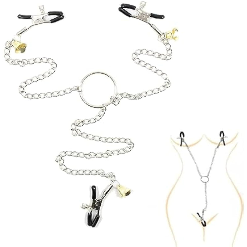 Sm 2 Nipple Clamps And 1 Vaginal Clip With Metal Chain Breast Clit Stimulator For Women And Men Nipple Rings Decorative Clip For Pleasure Toys Bdsm Bondage Extreme Sm Erotic Sex Toys