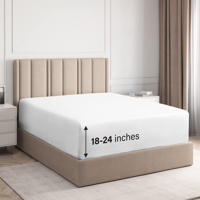 100% Cotton Queen Sheets - Up To 24" Extra Deep Pocket - Breathable & Cooling