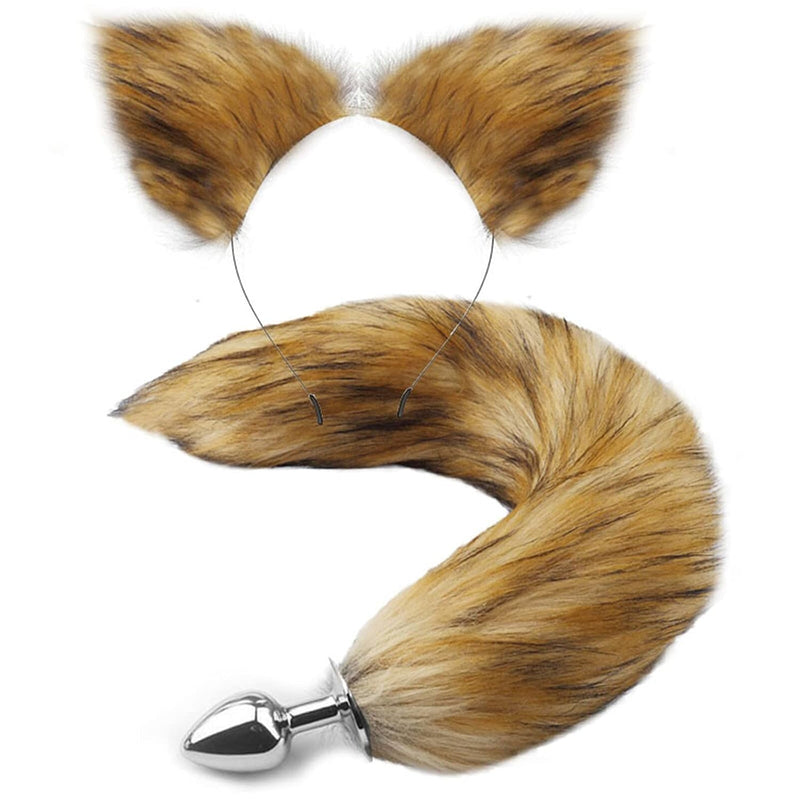 2 Pcs Set Anal Plug Cat Ears Headband Fox Tail Butt Plugs for Couples