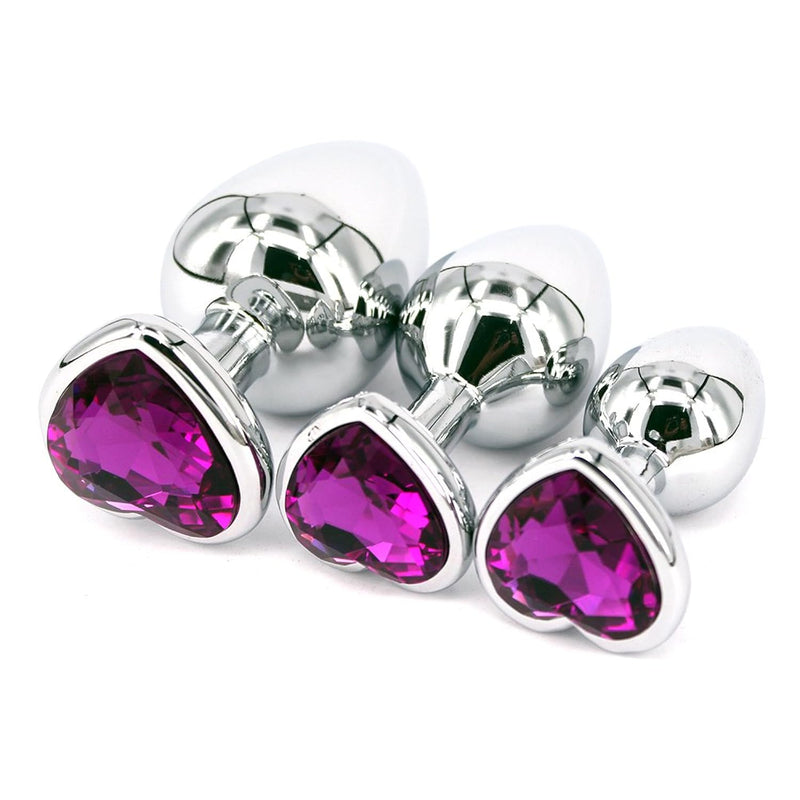 3 Pcs Metal Heart Jeweled Anal Butt Plugs Anal Trainer Kit, Anal Sex Toys For Beginners