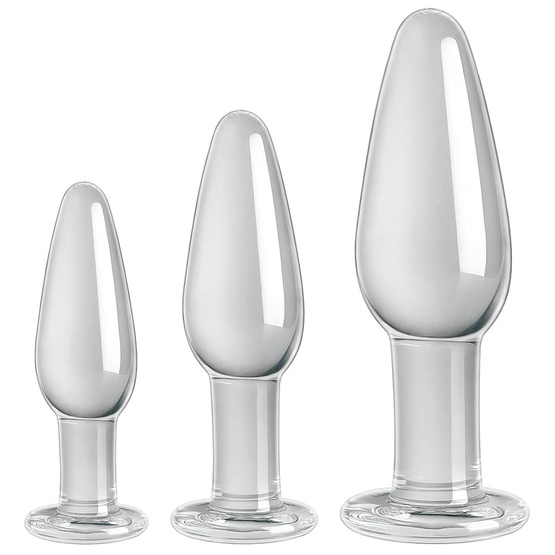 Conical Glass Anal Plug, 3Pc Transparent Butt Plug Glass Plug Butt Plug G-Spot Stimulator Prostate Massager Vaginal Masturbation For Women Men Couples Beginners Valentine'S Gift Sex Toys