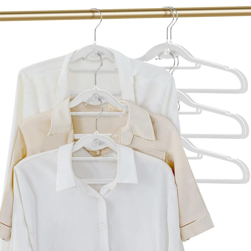 20 Pack Velvet Slim Non-Slip White Hangers - Space Saving Clothes Hangers with 360° Swivel Hook for Heavy Duty Adult Clothes