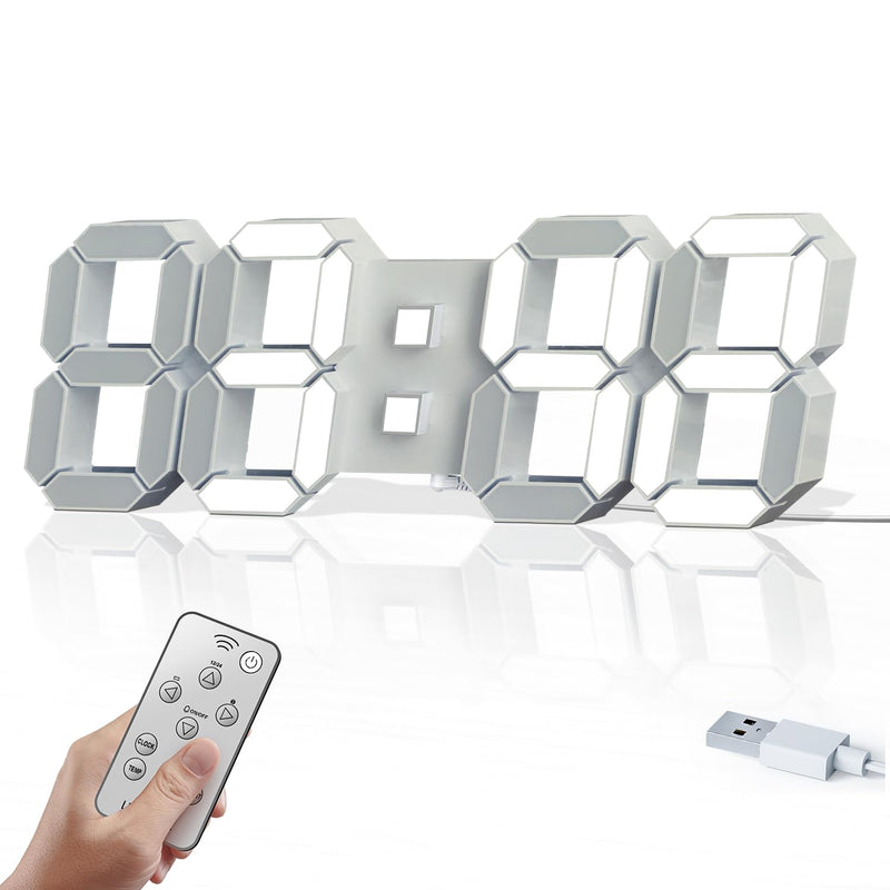 Led Wall Clocks,3D Light Digital Clock, Large 15" Numbers, One-Touch Light Swi