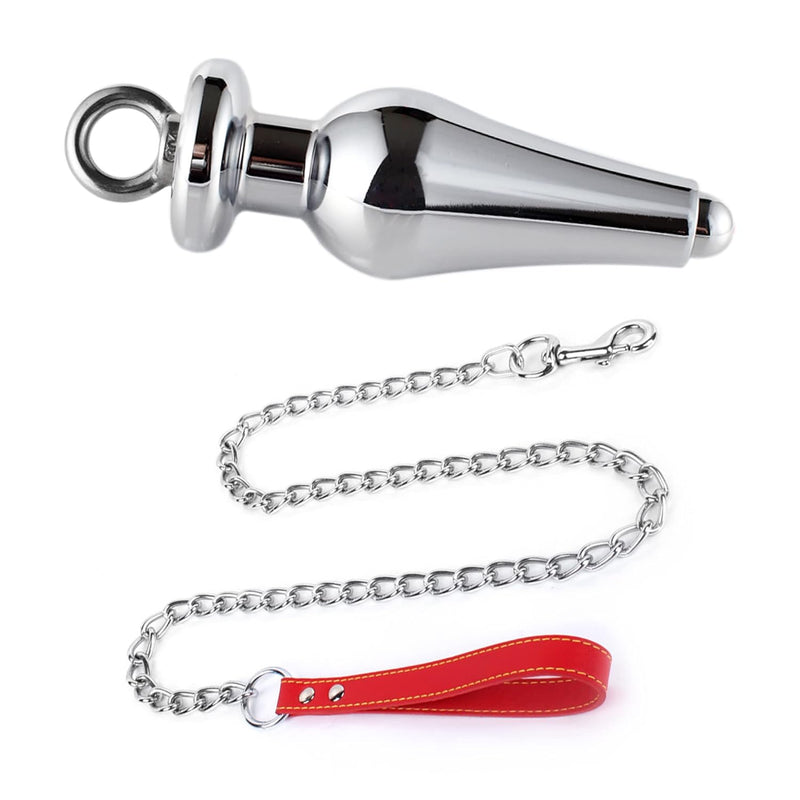 Anal Butt Plug Stainless Steel Hollow Anus Plug With Leash Chain Dilator Expender Cleansing Stimulation Masturbation Training Bdsm Bondage Sex Toy (Red)