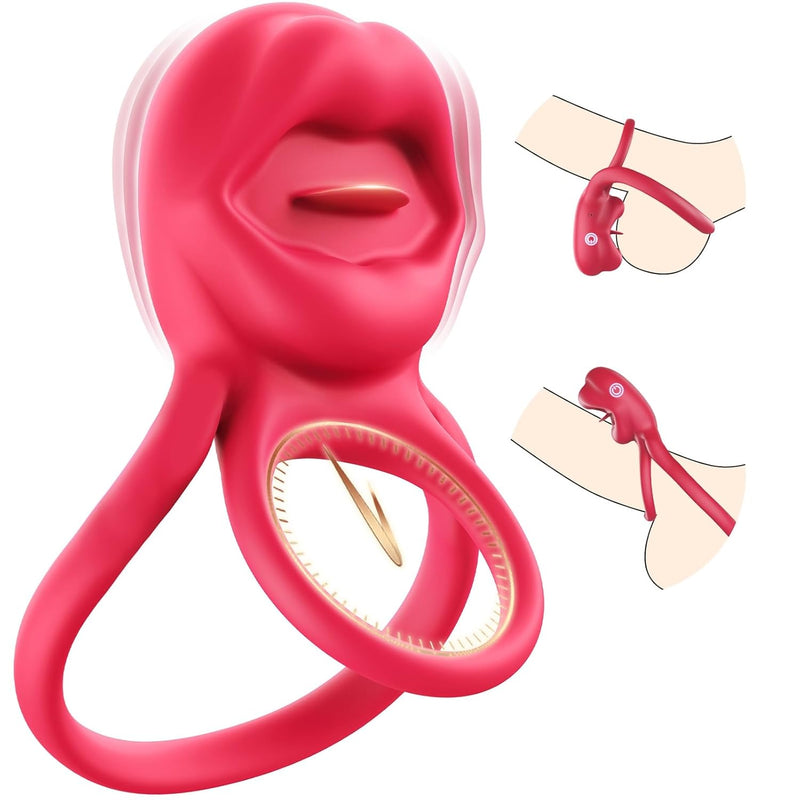 Vibrating Cock Ring Penis Ring Vibrator - Sex Toys For Men Cock Rings Clitoral Stimulator With Licking Mouth Pleasure, Couples Adult Sex Toy For Men Women, 9 Vibrations For Male Female