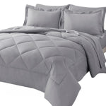 Queen Bed In A Bag 7-Pieces Comforter Set With Sheets Light Grey All Season Bedding Sets With Comforter, Pillow Shams, Flat Sheet, Fitted Sheet And Pillowcases