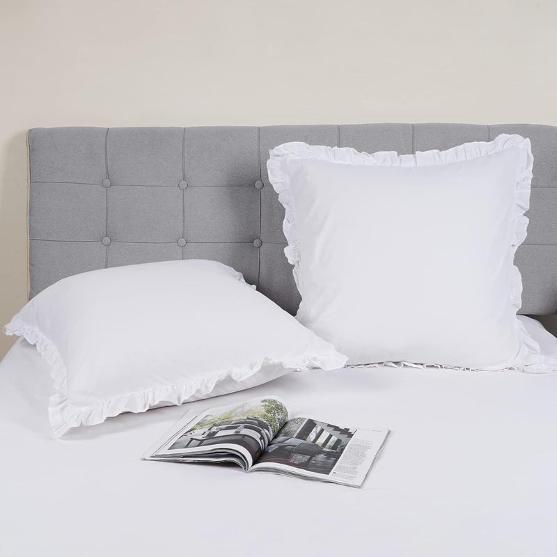 100% Washed Cotton Euro Shams With Ruffle, 2 Pack 26" X 26" Cotton Euro Sham P