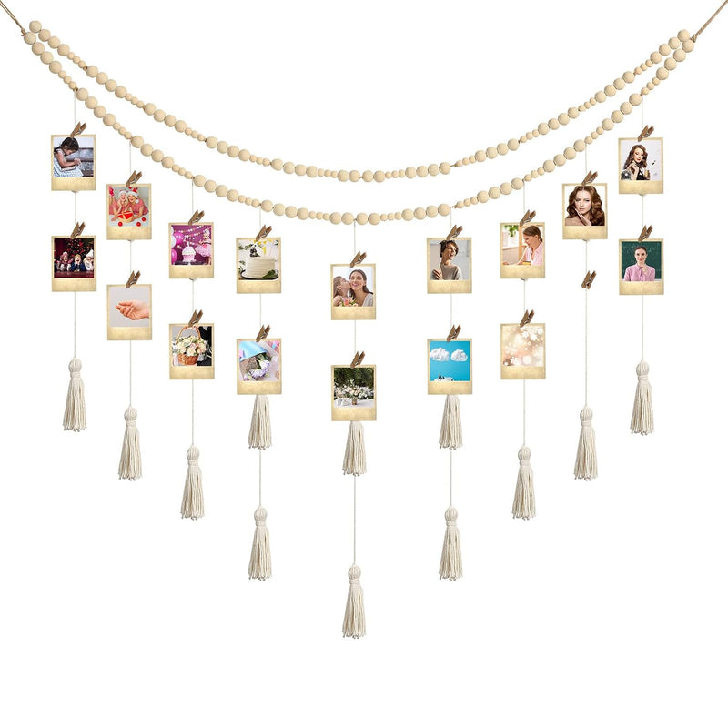 Hanging Photo Display Boho Macrame Photo Wall Hanging With 24 Wood Clips Macra