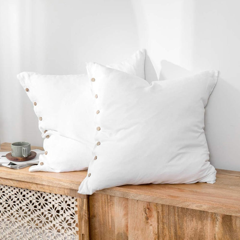 100% Linen Euro Shams With Coconut Button ( 26'' X 26'' ) - Pack Of 2 - Washed