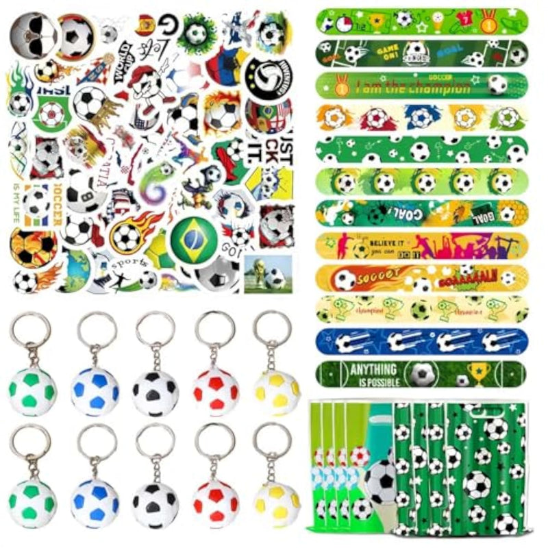 93 Pcs Soccer Party Favors with Bracelets, Keychains, Stickers & Gift Bags