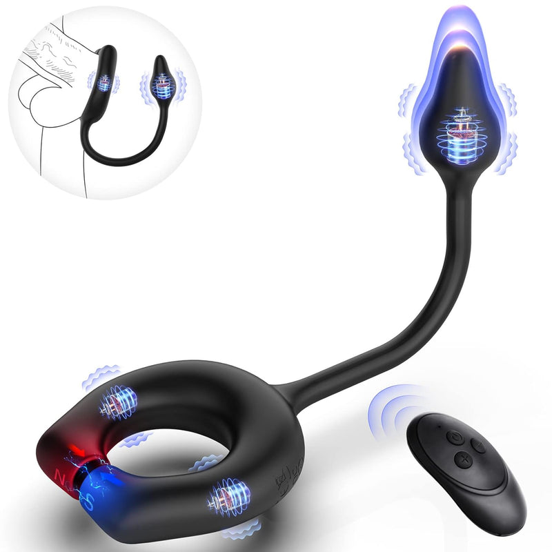Vibrating Cock Ring With Anal Plug, Penis Ring Vibrator Magnet Adsorption Design, 10 Vibration Modes Adult Sex Toys For Men Couples, Prostate Massager G Spot Nipple Vibrator Remote Control