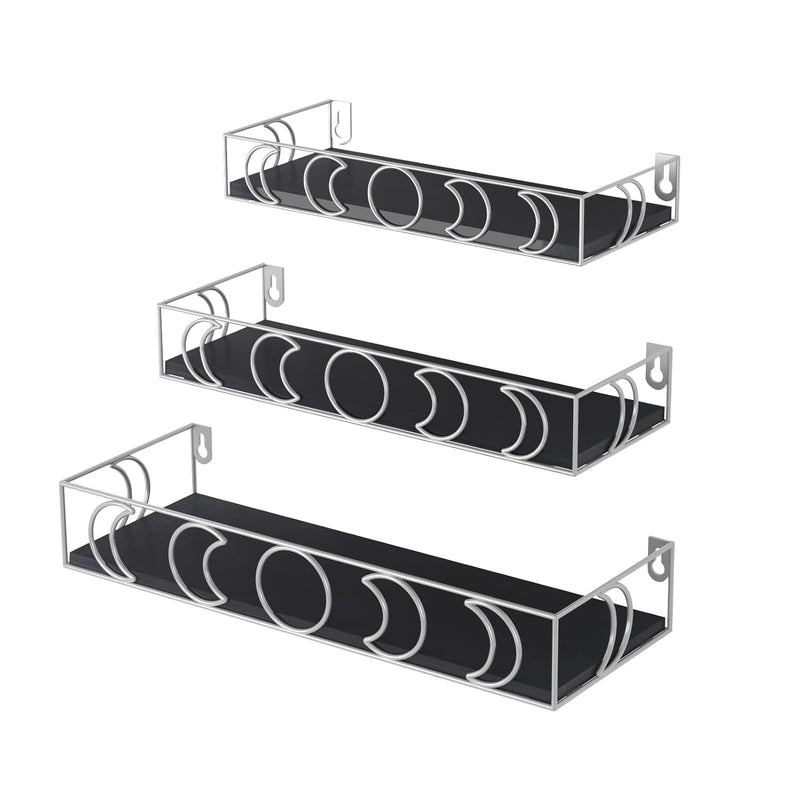 Moon Phase Floating Shelf Silver, Set Of 3 Small Shelves For Crystal Display,