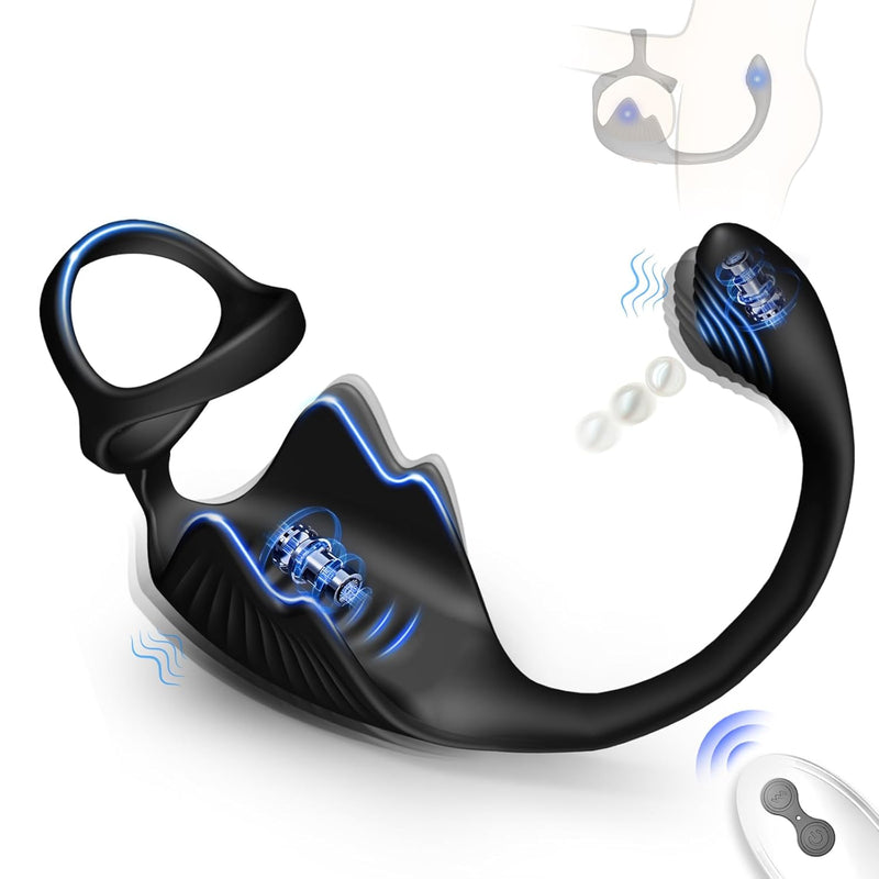 Vibrating Cock Ring Anal Plug With Mini Bullet, 3 In 1 Prostate Massager With Taint Stimulator, Remote Control Mens Sex Toys With 10 Vibrating Modes, Penis Ring Male Vibrators For Adult