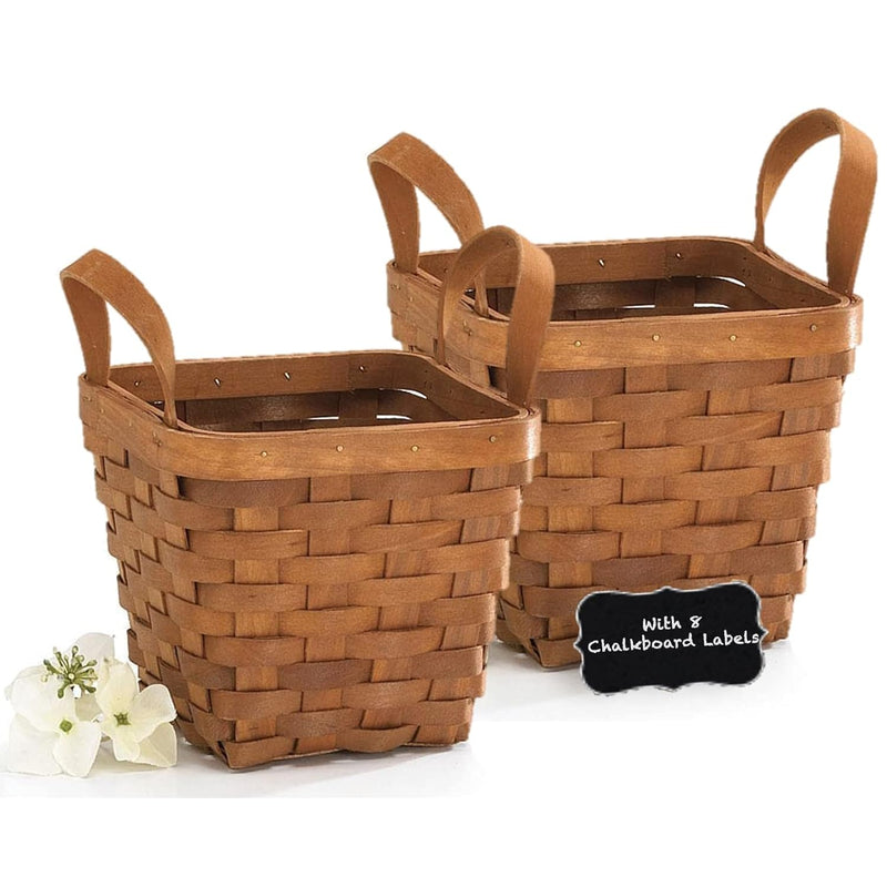 Small Wooden Decorative Woodchip Basket With Handles Empty Baskets 4 Inch 2 Pack