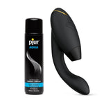 Duo 2 Black Dual Stimulation Pleasure Air Clitoris Stimulator Rabbit Vibrator & Pjur Aqua Water Based Personal Lubricant 3.4 Fl Oz - Female Sex Toys Bundle