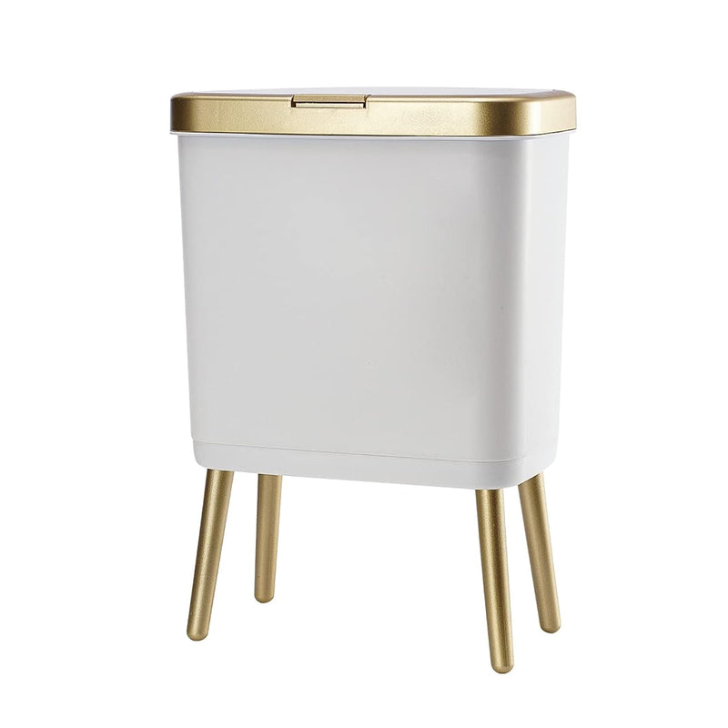 Bathroom Trash Can With Lid, Plastic Garbage Can With Lid, 4 Gal Gold Trash Bin