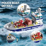 City Floating Boats Building Set, Police Boat And Fire Rescue Boat, Compatible With Lego Ship City Stem Building Toys, Ideal Gift For Kids Boys Girls 6 7 8 9 10 11 12