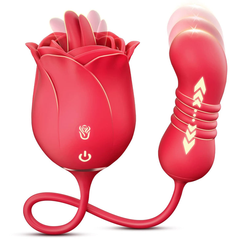 Adult Sex Toys Vibrator - Thrusting Vibrating Rose Dildo Vibrators With Dual Tongue Licking, 3In1 Rose Couple Sex Toy With 9 Modes, G Spot Clitoral Vibrator For Women, Anal Sex Toys For Men