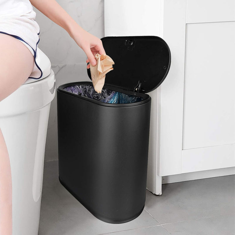 Trash Can, 10 Liter / 2.4 Gallon Plastic Slim Garbage Container Bin With Press T