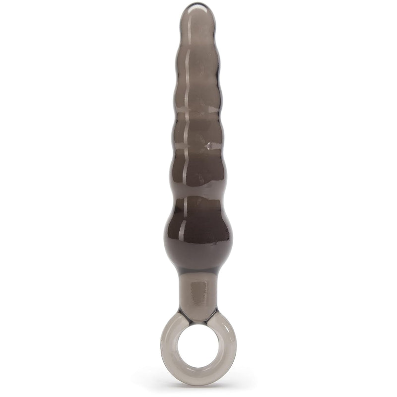 Grey Beaded Anal Prober With Finger Loop 5.25" - Soft Plastic - Beginner Friendly