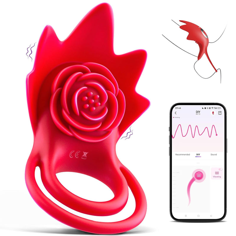 Vibrating Cock Ring Sex Toys For Men - App Control Silicone Penis Ring With Rose Clitoral Stimulator Adult Male Sex Toy Vibrator, Multiple Vibrations Couples Sex Toys Vibrators For Men Couple