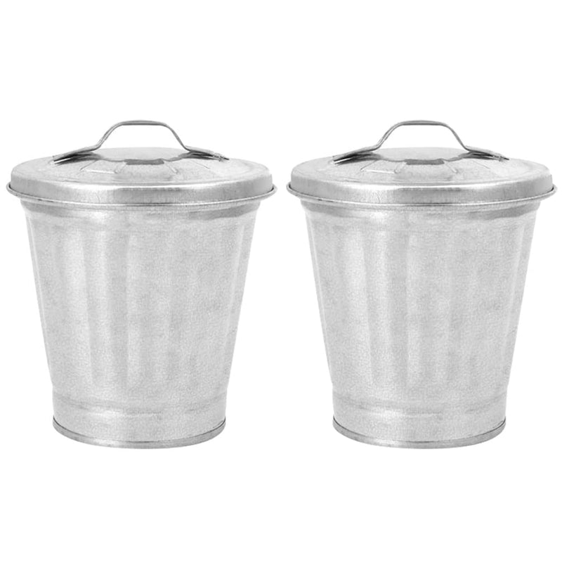 Outdoor 2Pcs Mini Trash Can, Small Galvanized Metal Garbage Can With Lid, Deskto