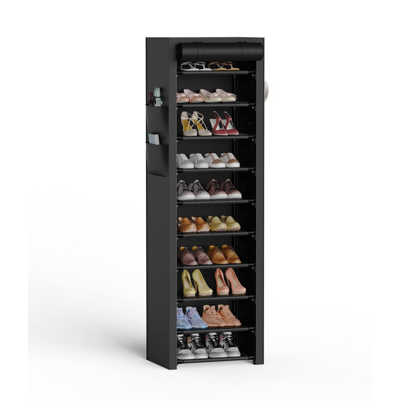 Narrow Shoe Rack With Covers 10 Tiers Tall Shoe Rack For Closet Entryway Sturdy