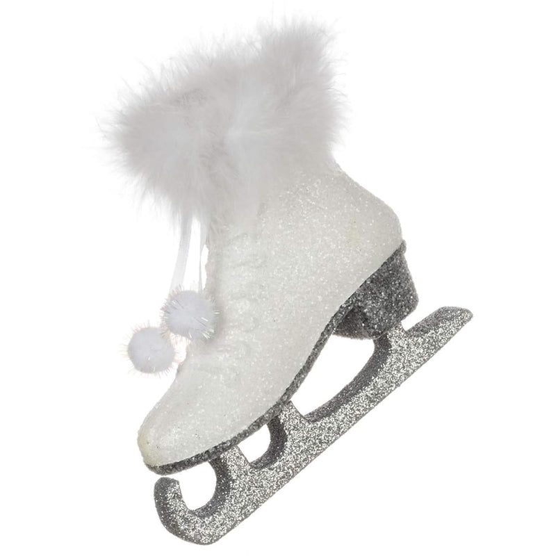 White Figure Skate Fur Glittered 5 X 5 Inch Decorative Hanging Christmas Ornam
