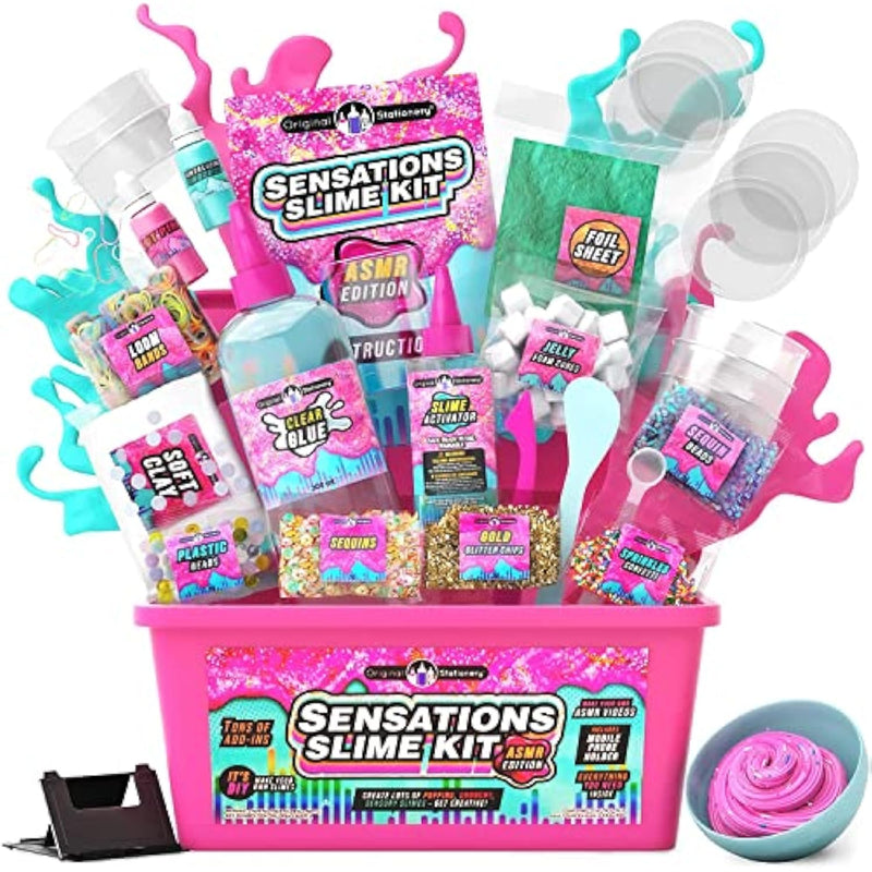 Sensations Slime Kit Asmr Edition - Holiday Slime Gifts For Teen Girls - Stress Relief Asmr Kit For Kids Ages 7+ - Diy Craft Set & Phone Holder - Multicolor