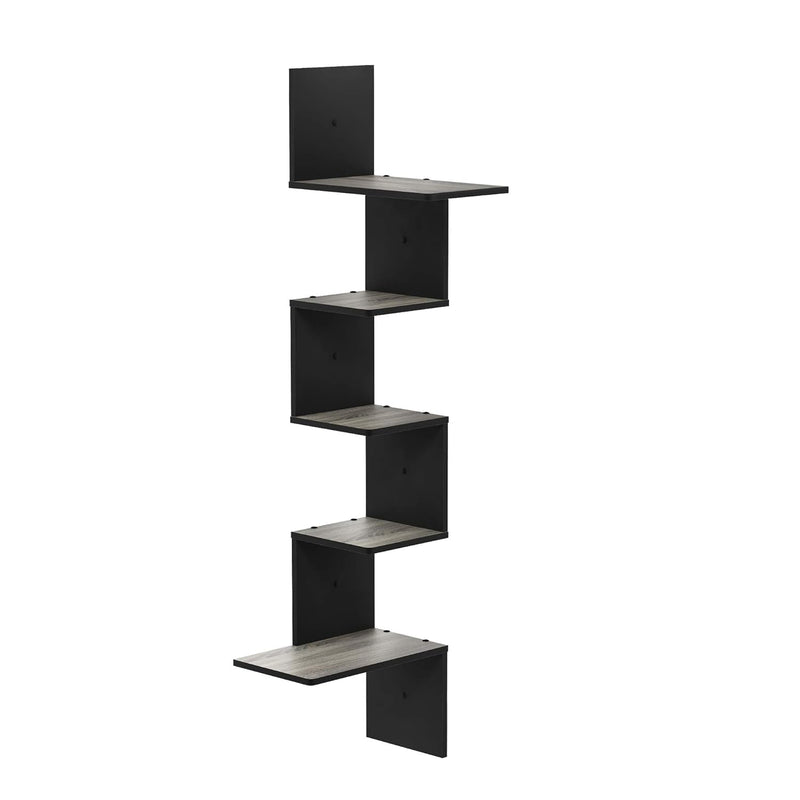 Rossi Wall Mounted Shelves, 5-Tier Rectangle, French Oak Grey/Black