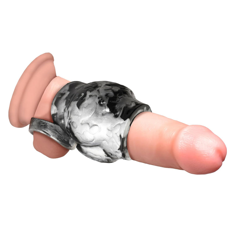Night Prowler Silicone Girth Enhancer W/Ball Strap For Men & Couples. Fantasy Sheath And Ball Stretching. Adds Girth. Premium Silicone. 1 Piece, Silver & Black - Large.
