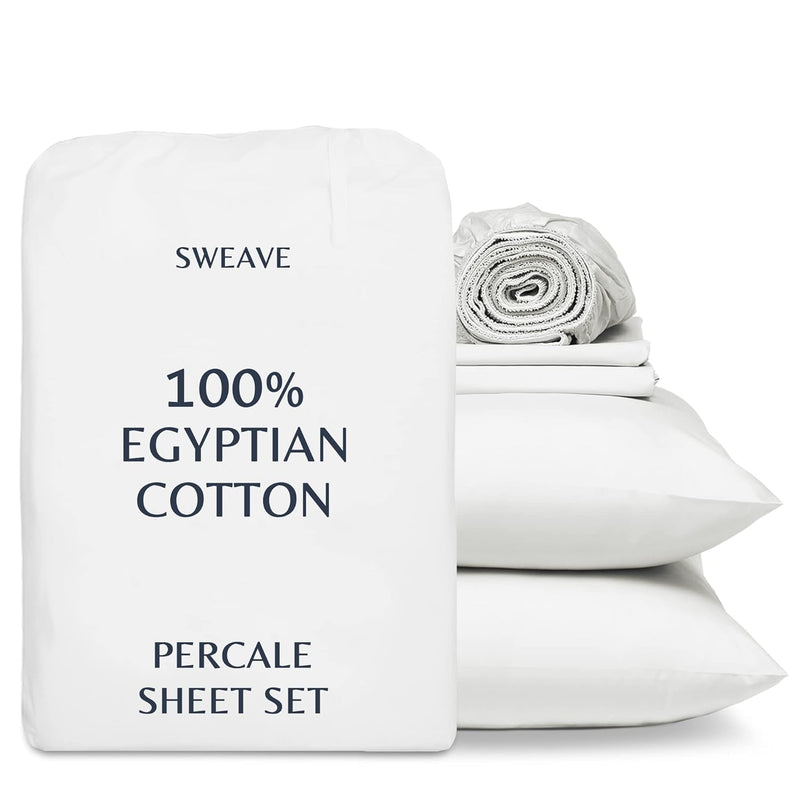 100% Egyptian Cotton Percale Weave Queen Size Sheet Set - Luxurious 400 Thread