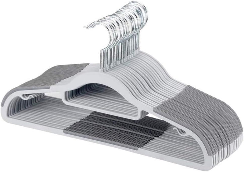 Plastic Clothes Hangers, Upgraded Rubber Stripe Non-Slip Coat Hangers,50 Pack Dry Wet Trousers Pants Hangers,Space Saving,heavyduty Gray