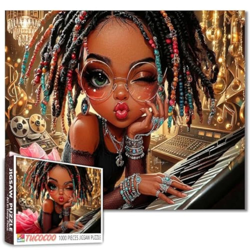 1000 Piece African American Girl Jigsaw Puzzle for Adults, Hip Hop Jazz Art