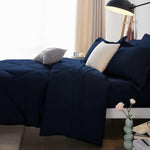 Queen Bed In A Bag 7 Pieces Comforter Set With Comforter And Sheets Navy Blue All Season Bedding Sets With Comforter, Pillow Shams, Flat Sheet, Fitted Sheet And Pillowcases